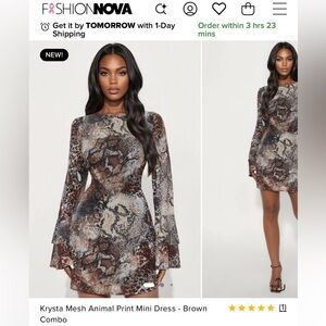 Fashion Nova Brown Combo Mesh Dress